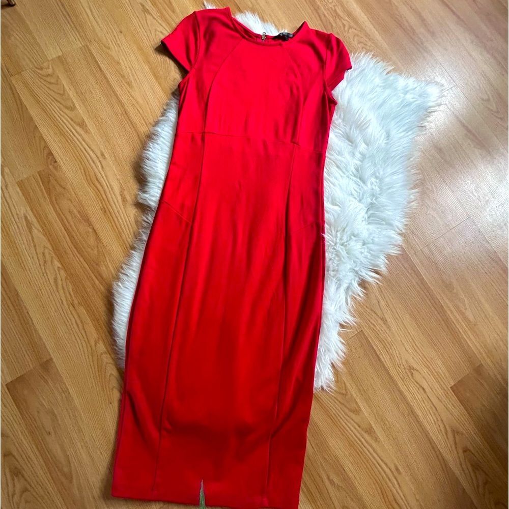 Felicity and Coco MIDI Pencil Dress Red Size Medium Short Sleeve